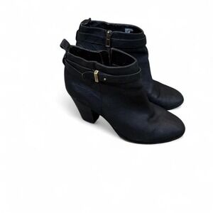 Ann Taylor - Women's Black Leather Ankle Boots - Size 6.5- Zip Heels